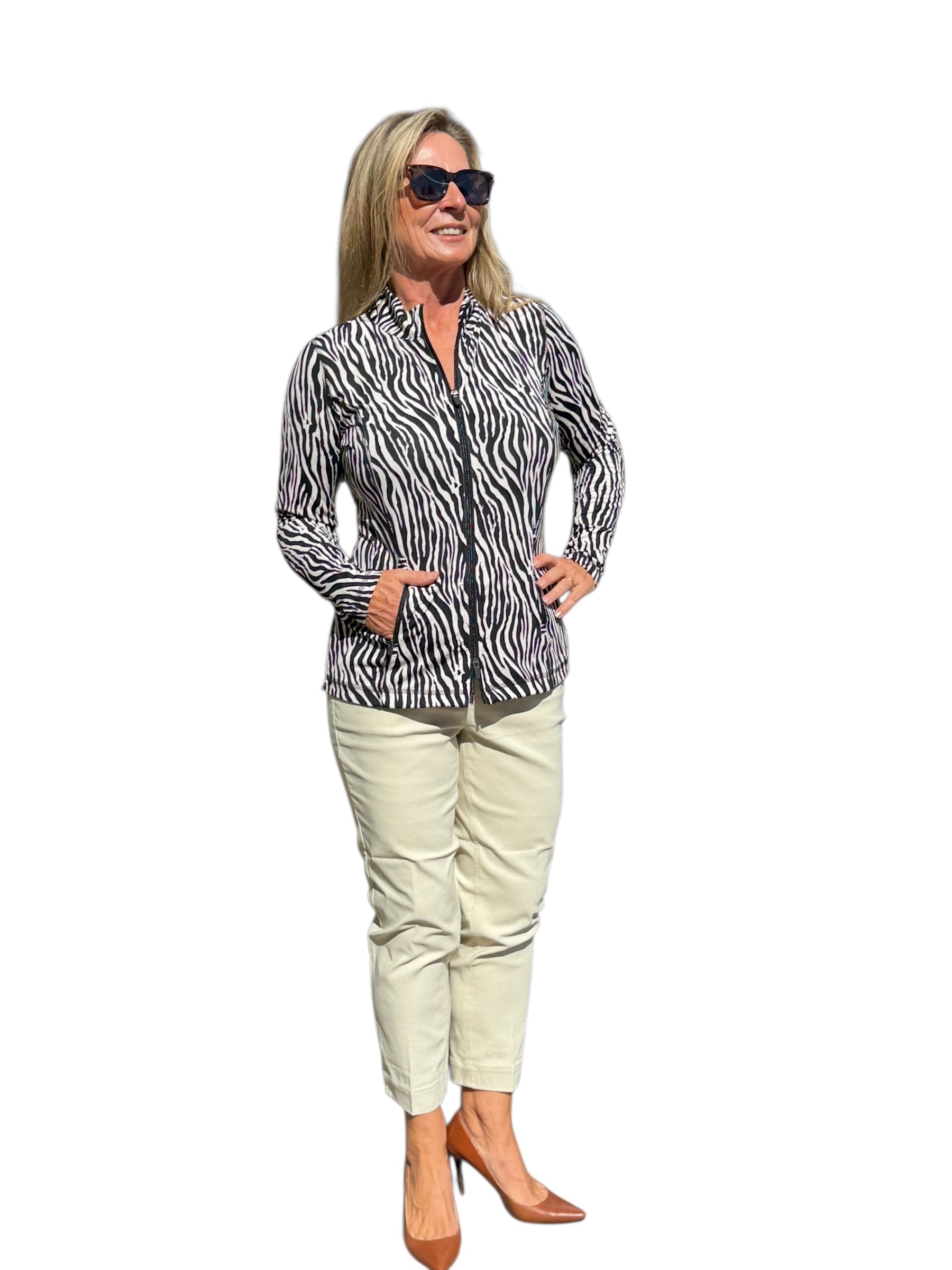Zip - Up Long Sleeve Jacket with UPF50+ Black Safari - Back of the Bay Boutique