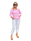 V - Neck Top with UPF50+ Summer Breeze Pink - Back of the Bay Boutique
