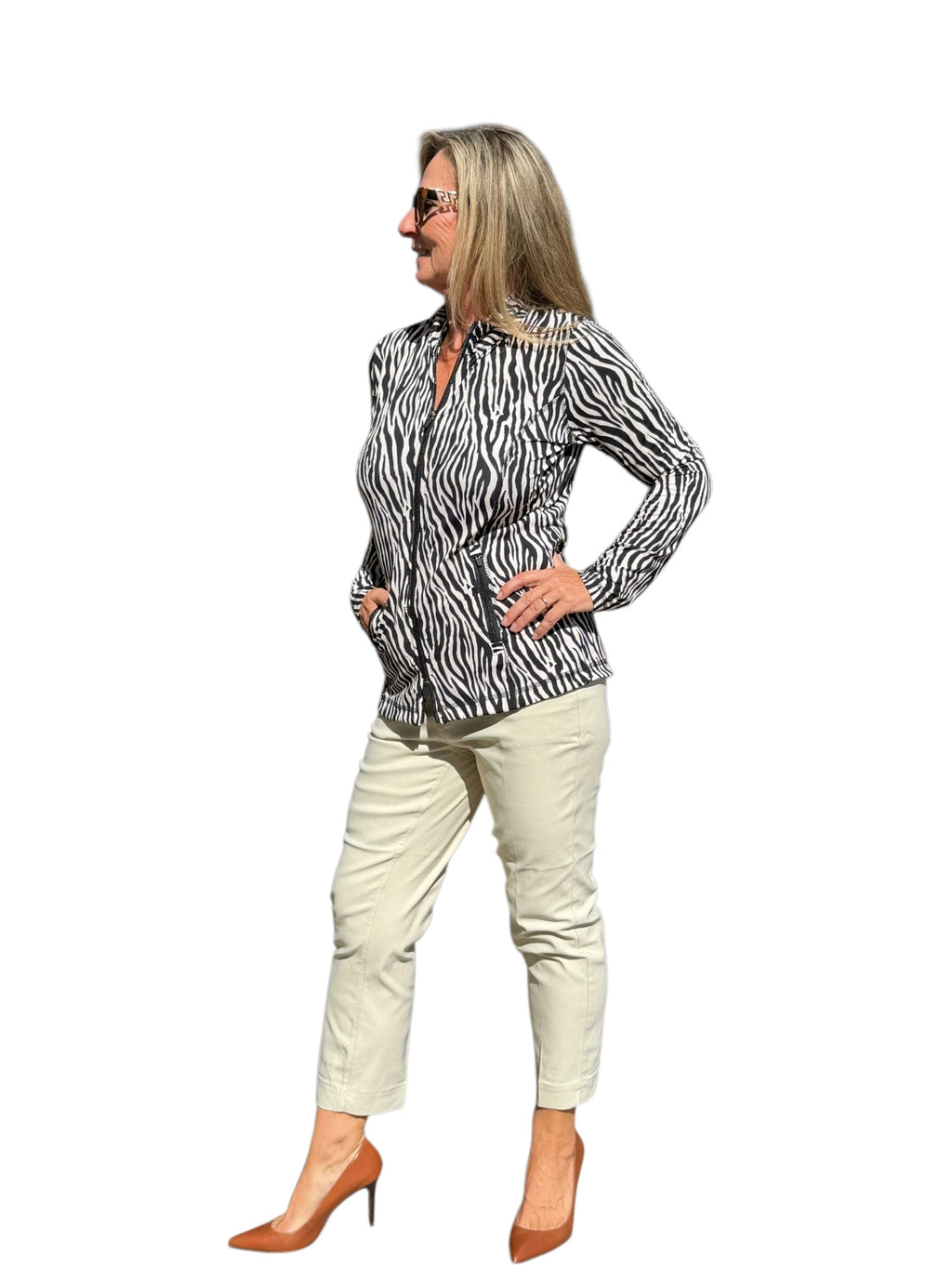 Zip - Up Long Sleeve Jacket with UPF50+ Black Safari - Back of the Bay Boutique