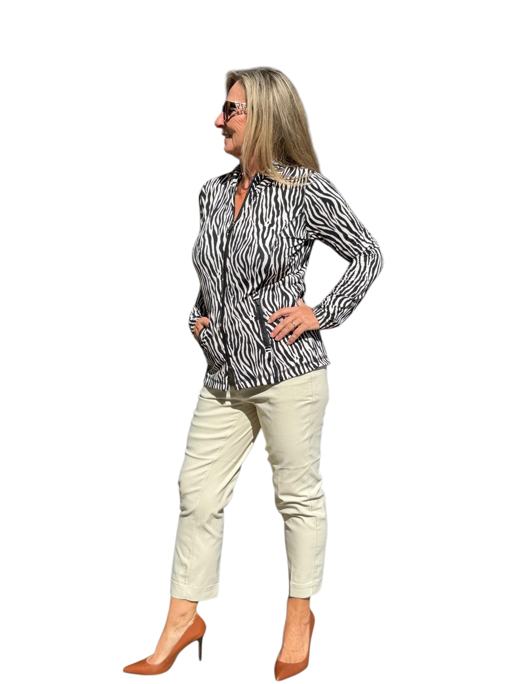 Zip - Up Long Sleeve Jacket with UPF50+ Black Safari - Back of the Bay Boutique