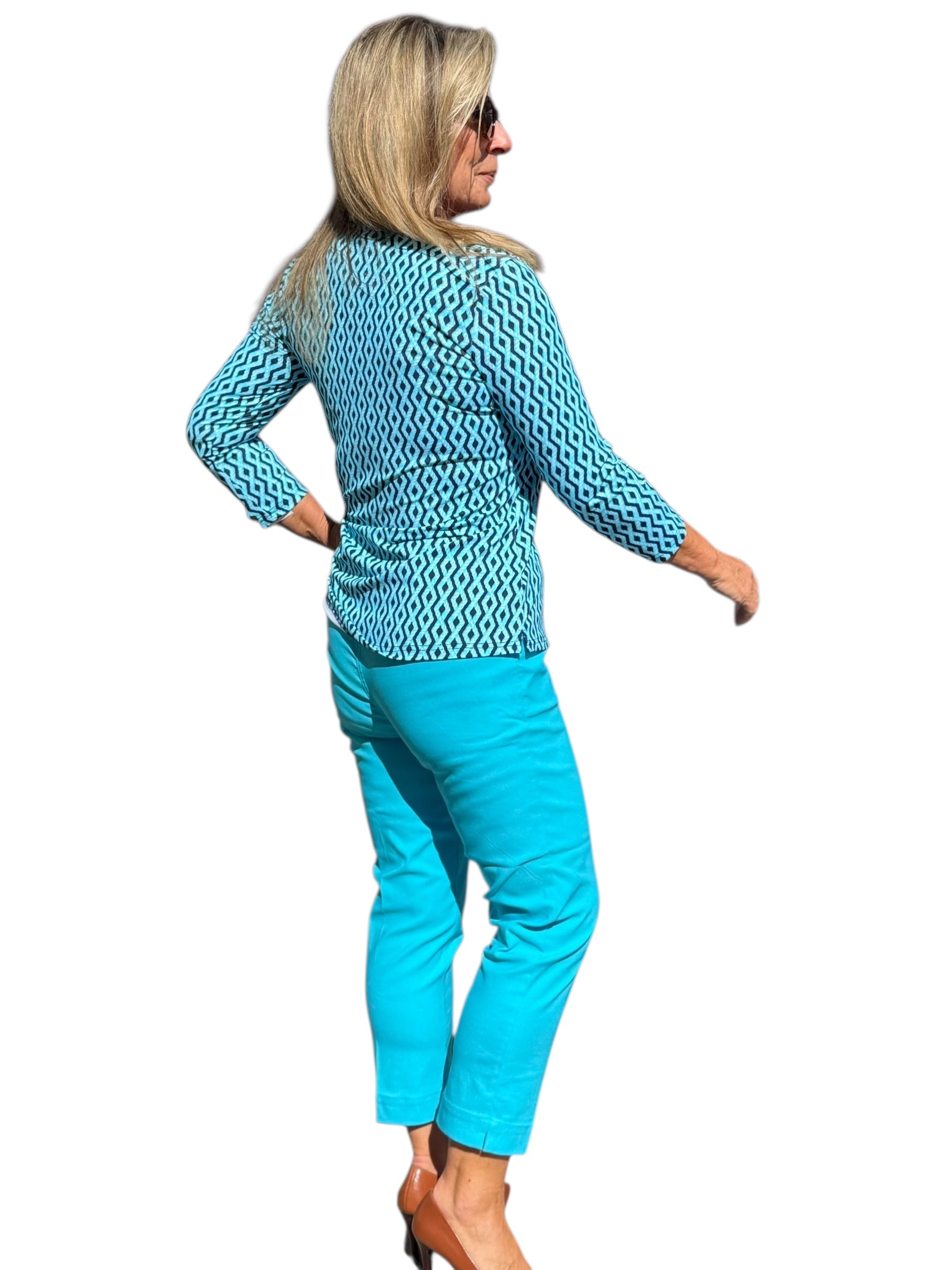 V - Neck Top with UPF50+ Nautical Ropes Turquoise - Back of the Bay Boutique