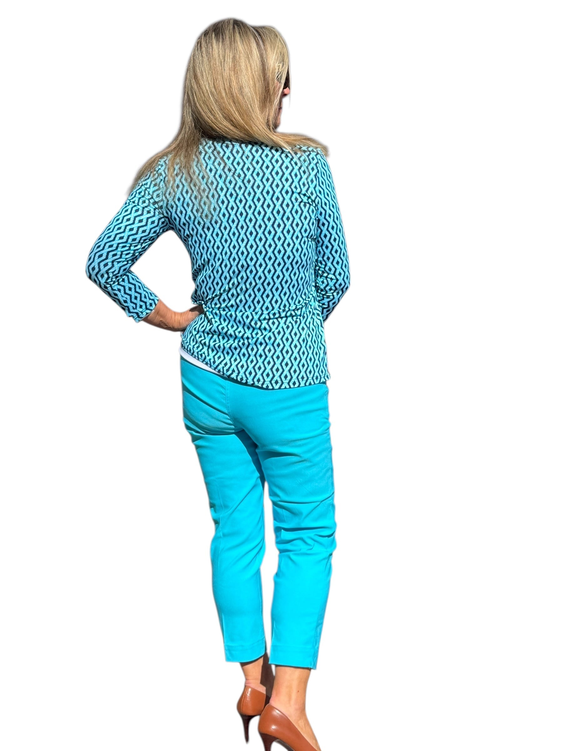 V - Neck Top with UPF50+ Nautical Ropes Turquoise - Back of the Bay Boutique