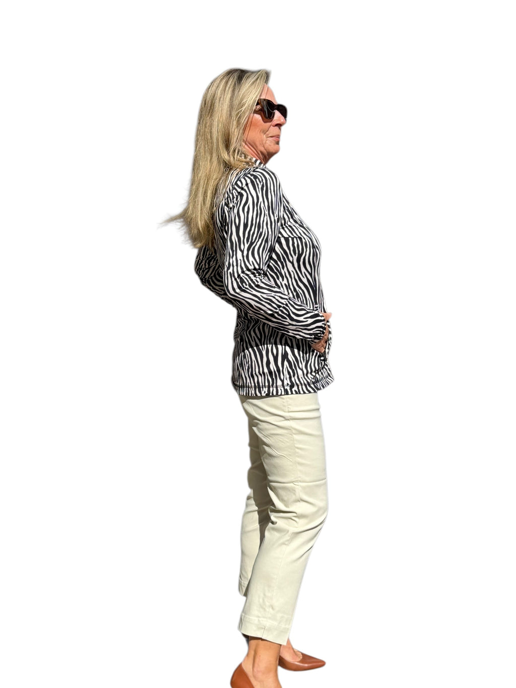 Zip - Up Long Sleeve Jacket with UPF50+ Black Safari - Back of the Bay Boutique