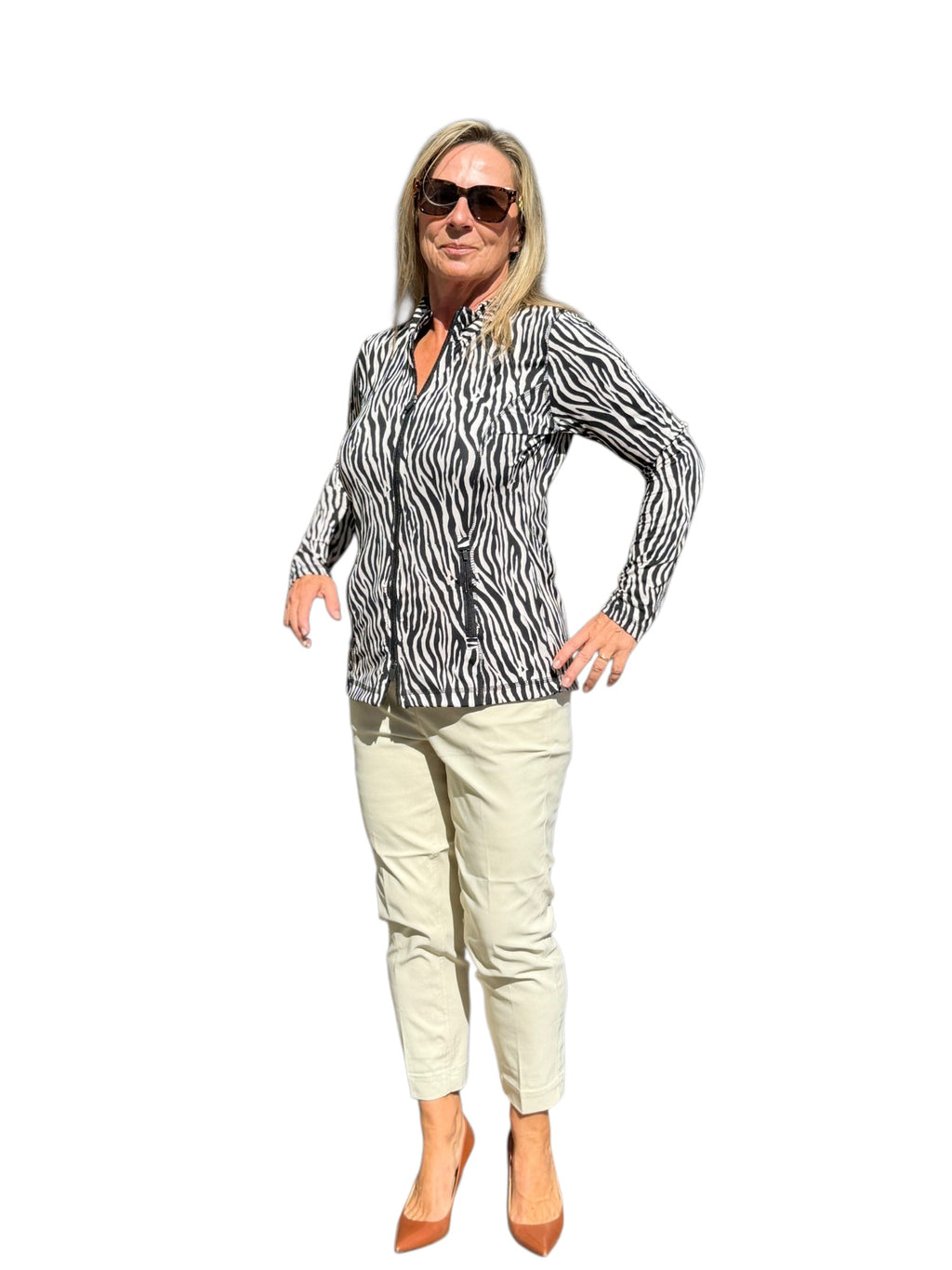 Zip - Up Long Sleeve Jacket with UPF50+ Black Safari - Back of the Bay Boutique