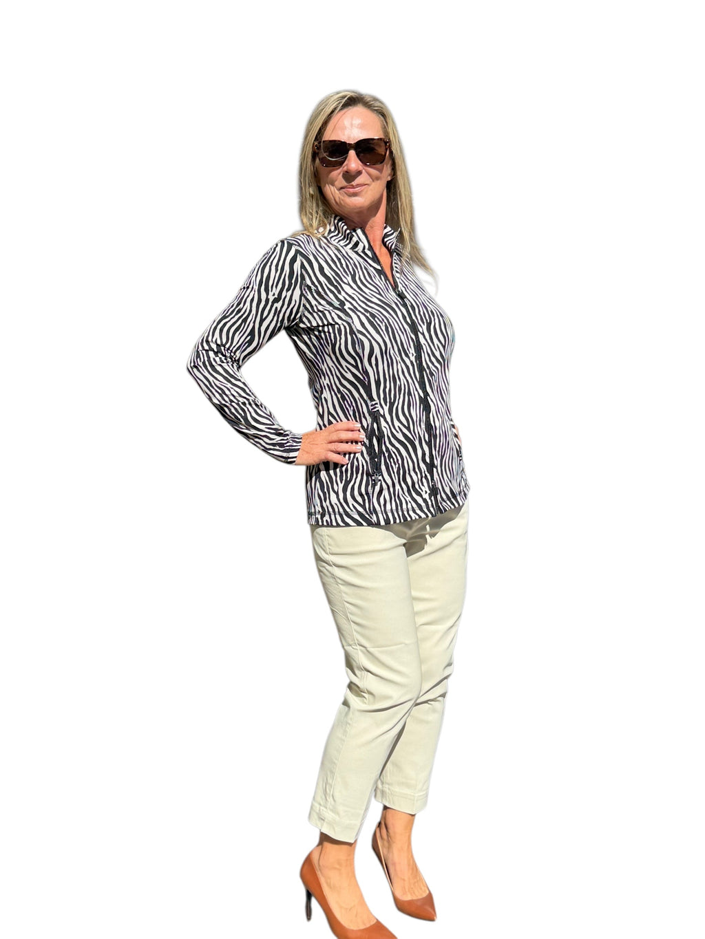 Zip - Up Long Sleeve Jacket with UPF50+ Black Safari - Back of the Bay Boutique