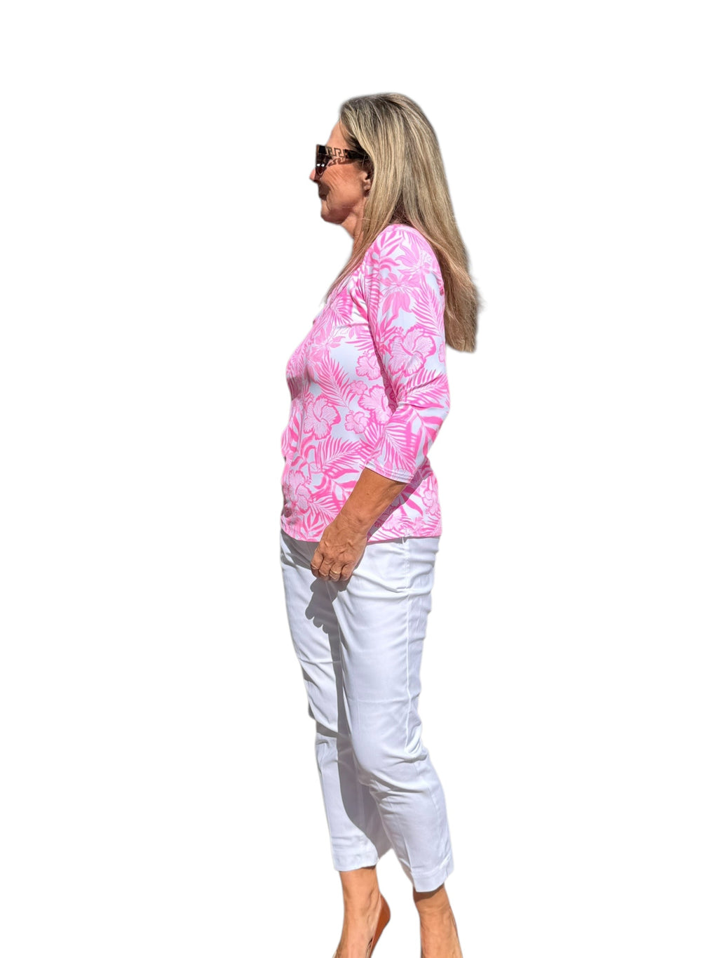 V - Neck Top with UPF50+ Summer Breeze Pink - Back of the Bay Boutique