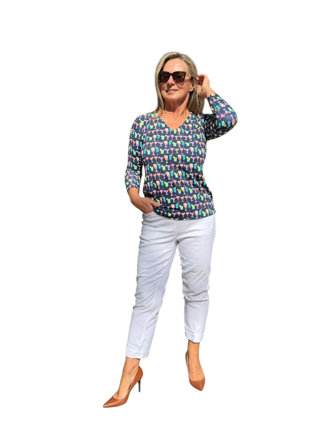 V - Neck Top with UPF50+ Happy Hour - Back of the Bay Boutique