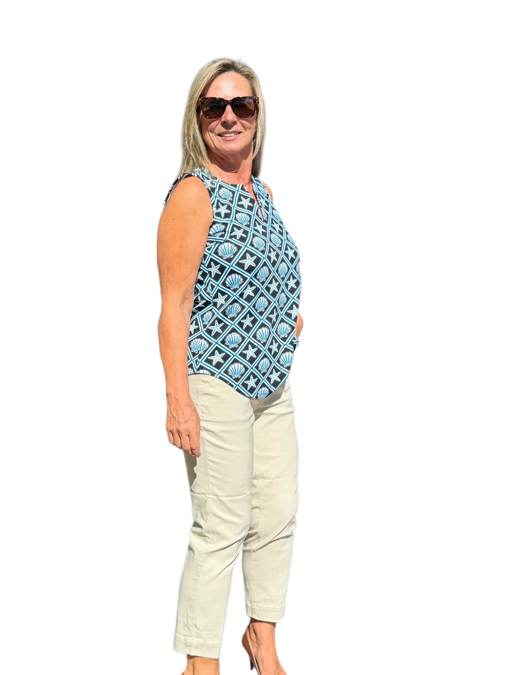 Keyhole Sleeveless Top with UPF50+ Black Seashells - Back of the Bay Boutique