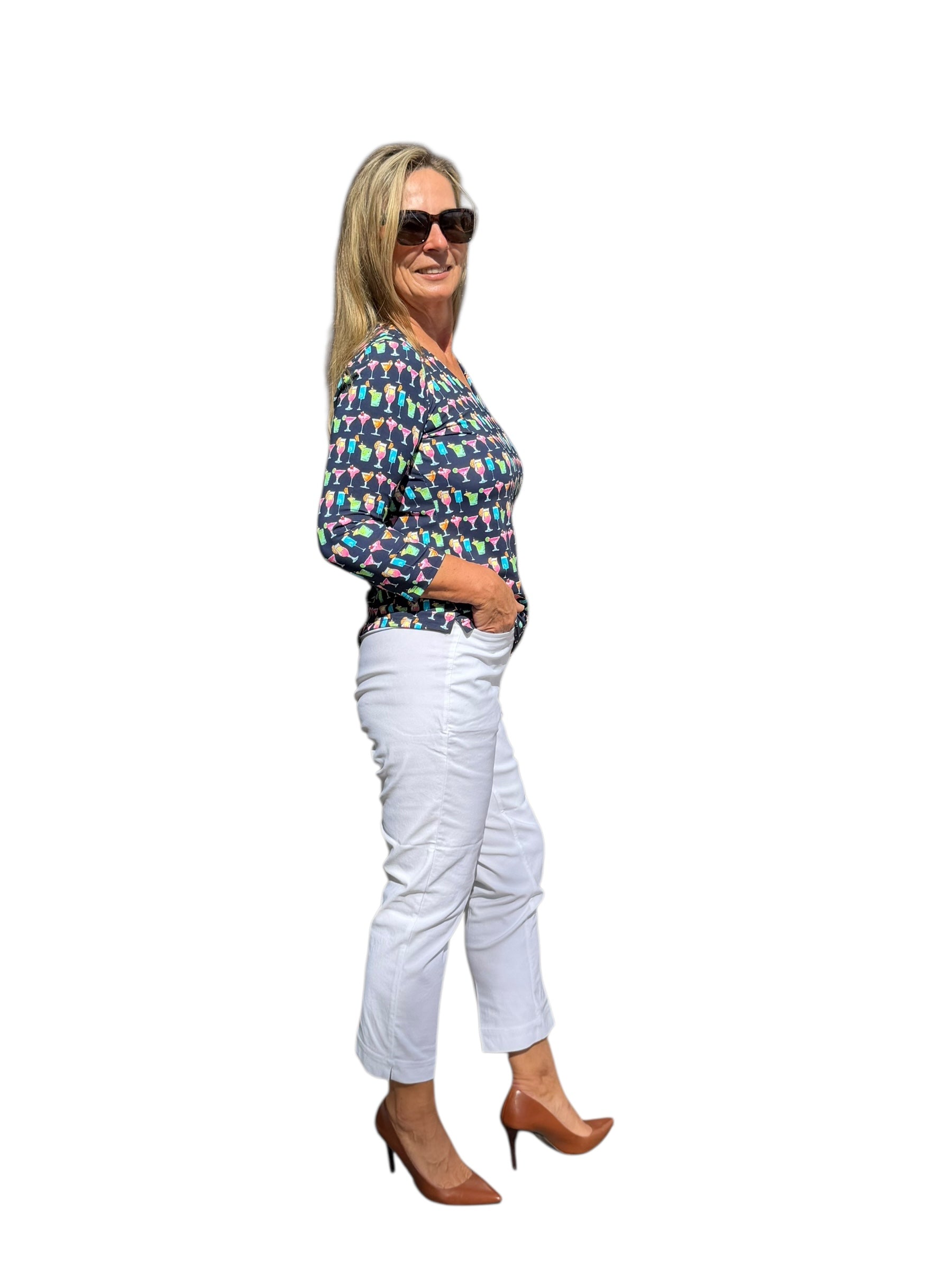V - Neck Top with UPF50+ Happy Hour - Back of the Bay Boutique