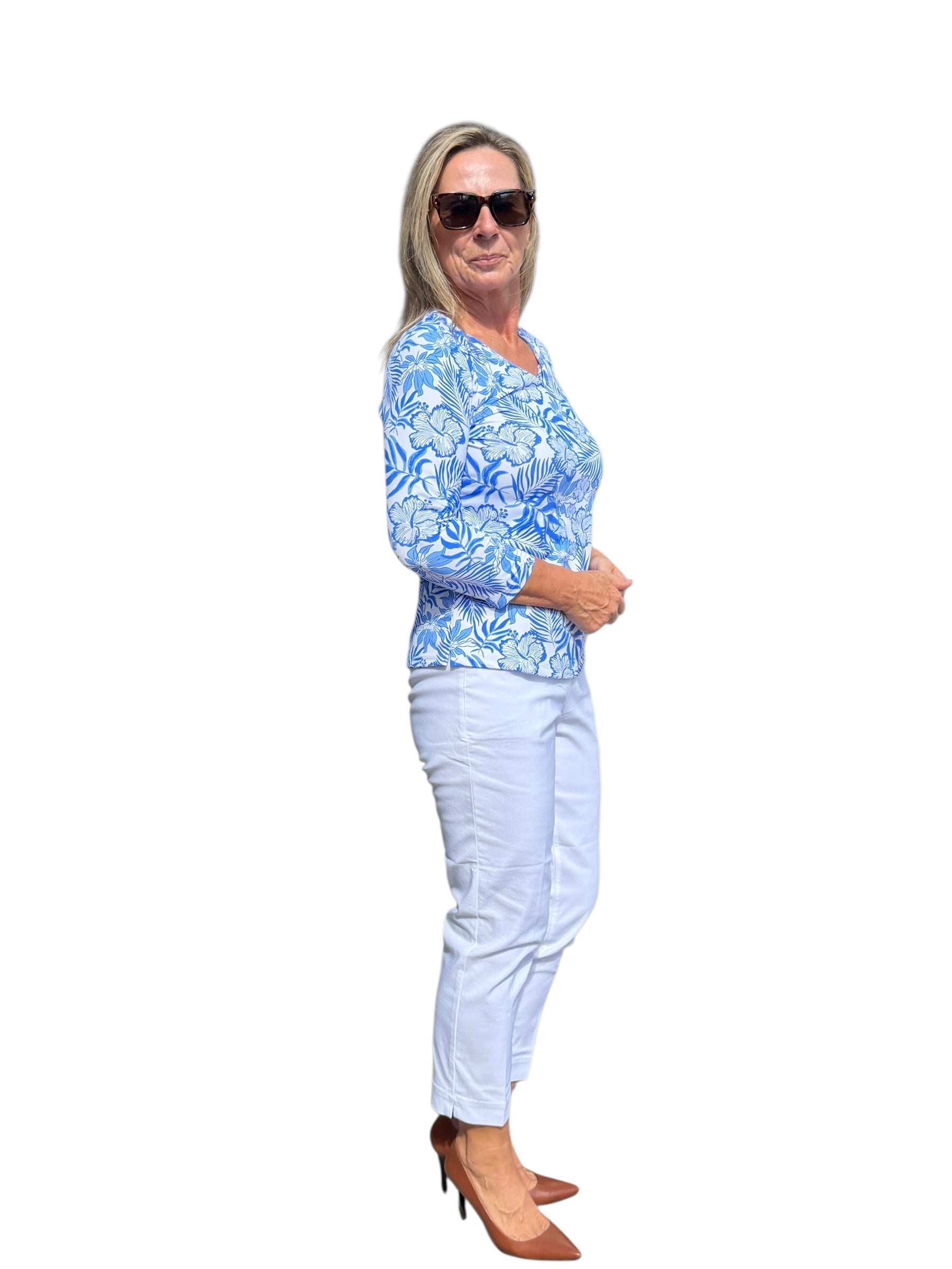V - Neck Top with UPF50+ Summer Breeze Blue - Back of the Bay Boutique