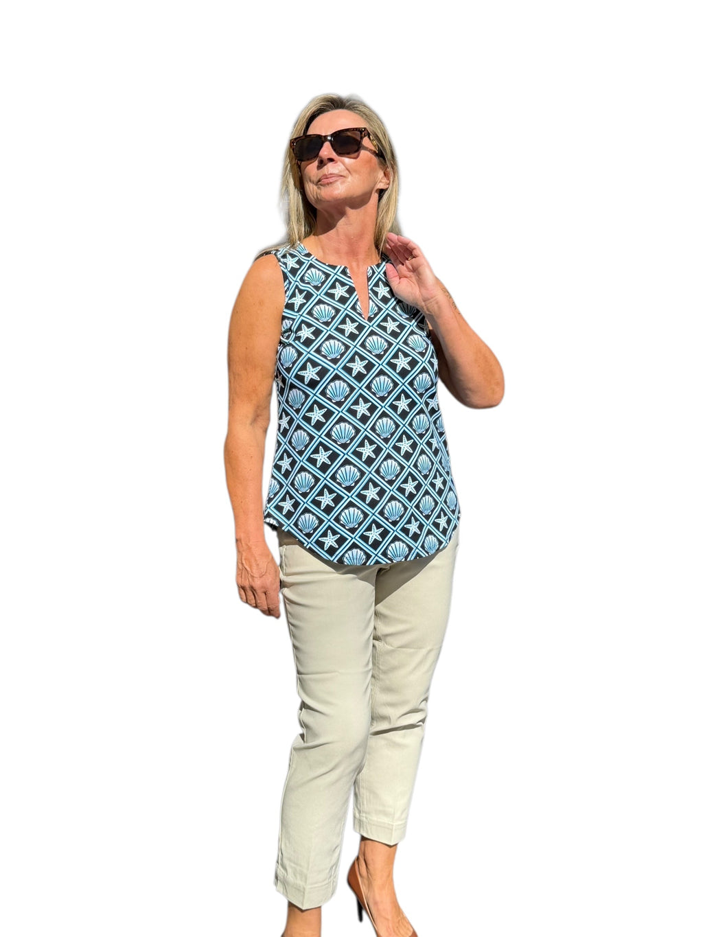 Keyhole Sleeveless Top with UPF50+ Black Seashells - Back of the Bay Boutique