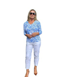 V - Neck Top with UPF50+ Summer Breeze Blue - Back of the Bay Boutique