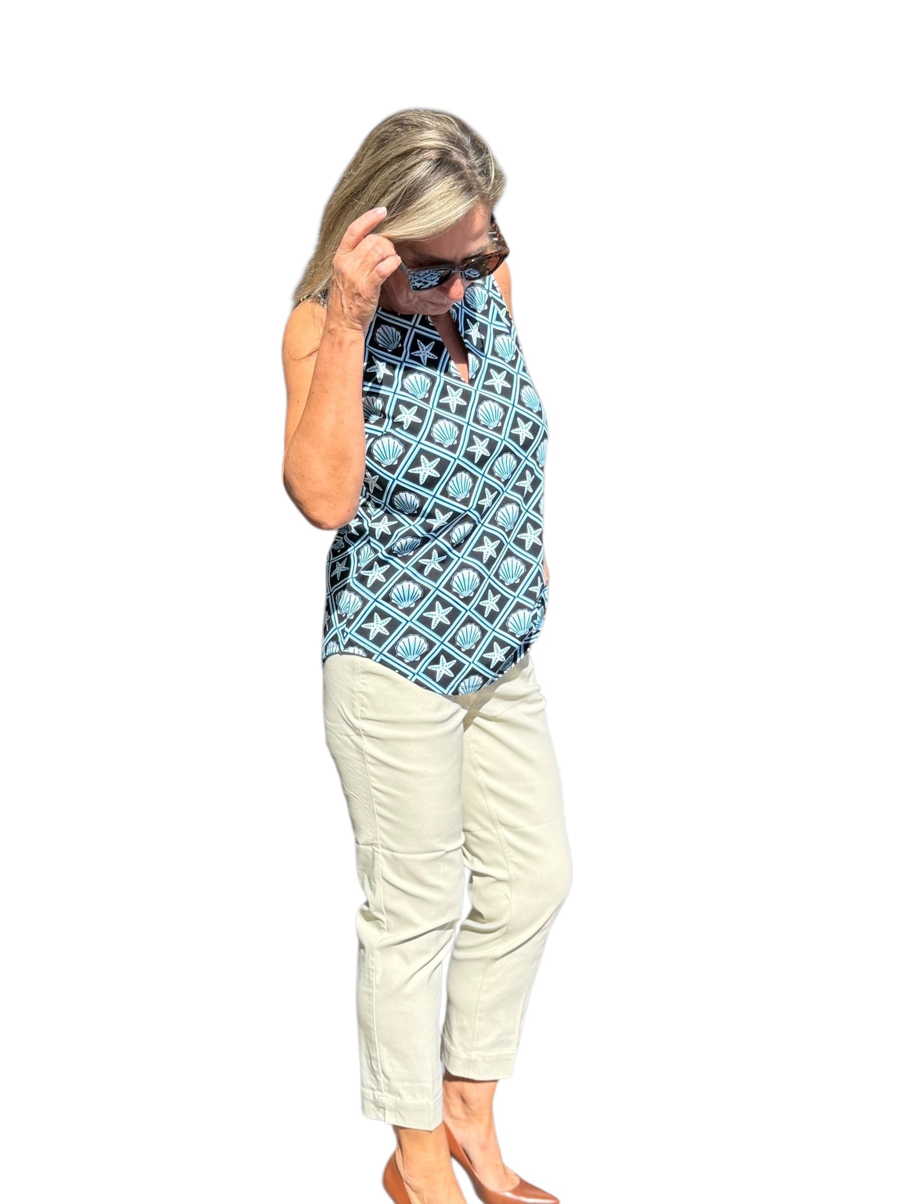 Keyhole Sleeveless Top with UPF50+ Black Seashells - Back of the Bay Boutique
