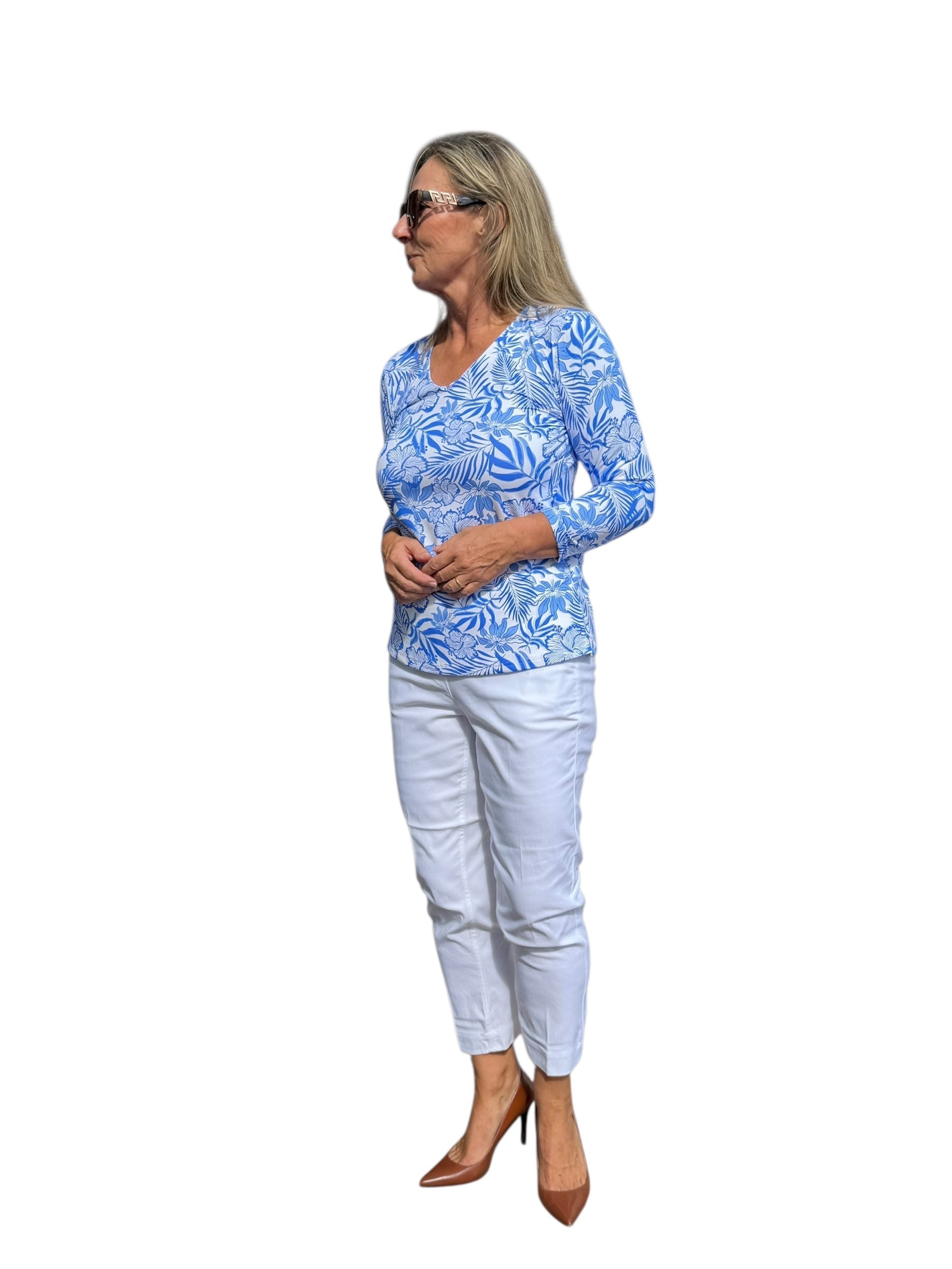 V - Neck Top with UPF50+ Summer Breeze Blue - Back of the Bay Boutique