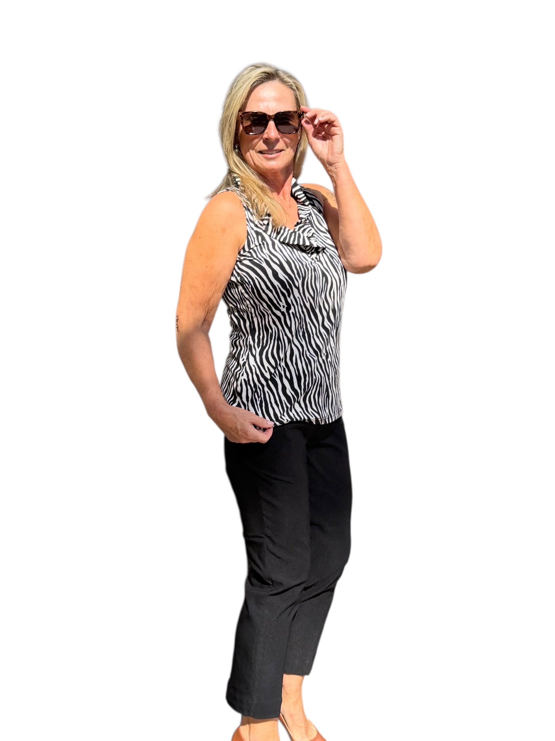 Ruffle - Neck Top with UPF50+ Black Safari - Back of the Bay Boutique
