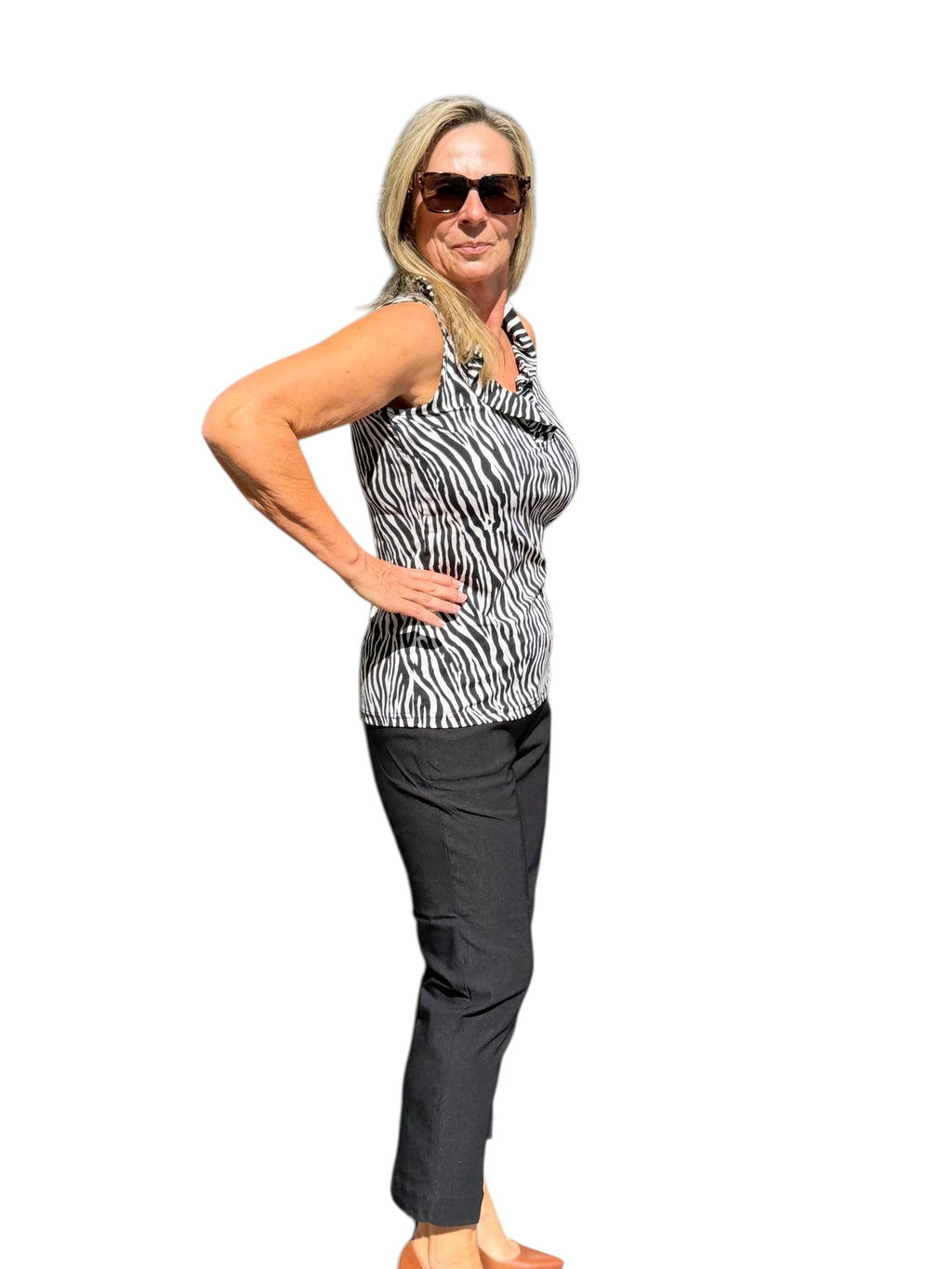 Ruffle - Neck Top with UPF50+ Black Safari - Back of the Bay Boutique