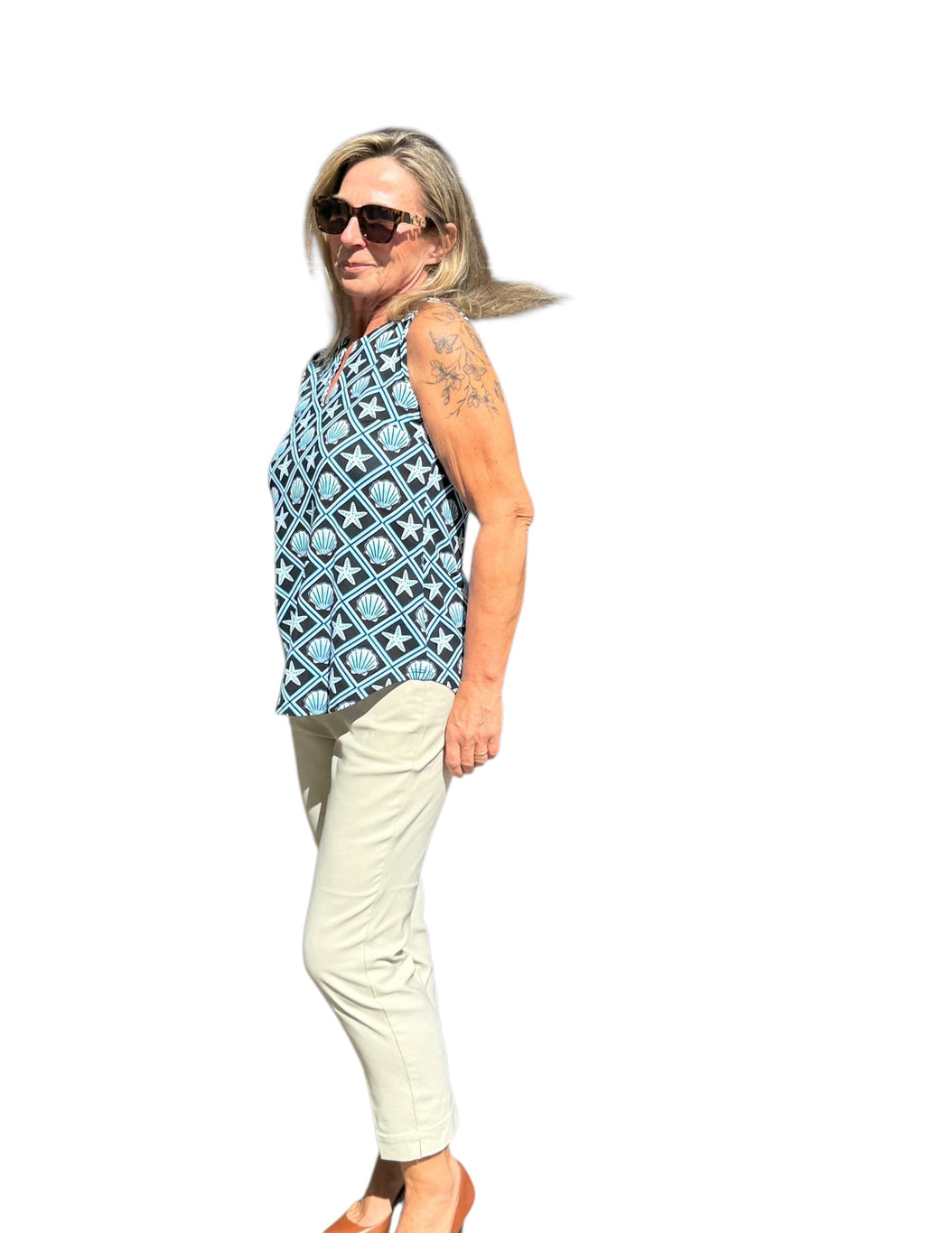 Keyhole Sleeveless Top with UPF50+ Black Seashells - Back of the Bay Boutique