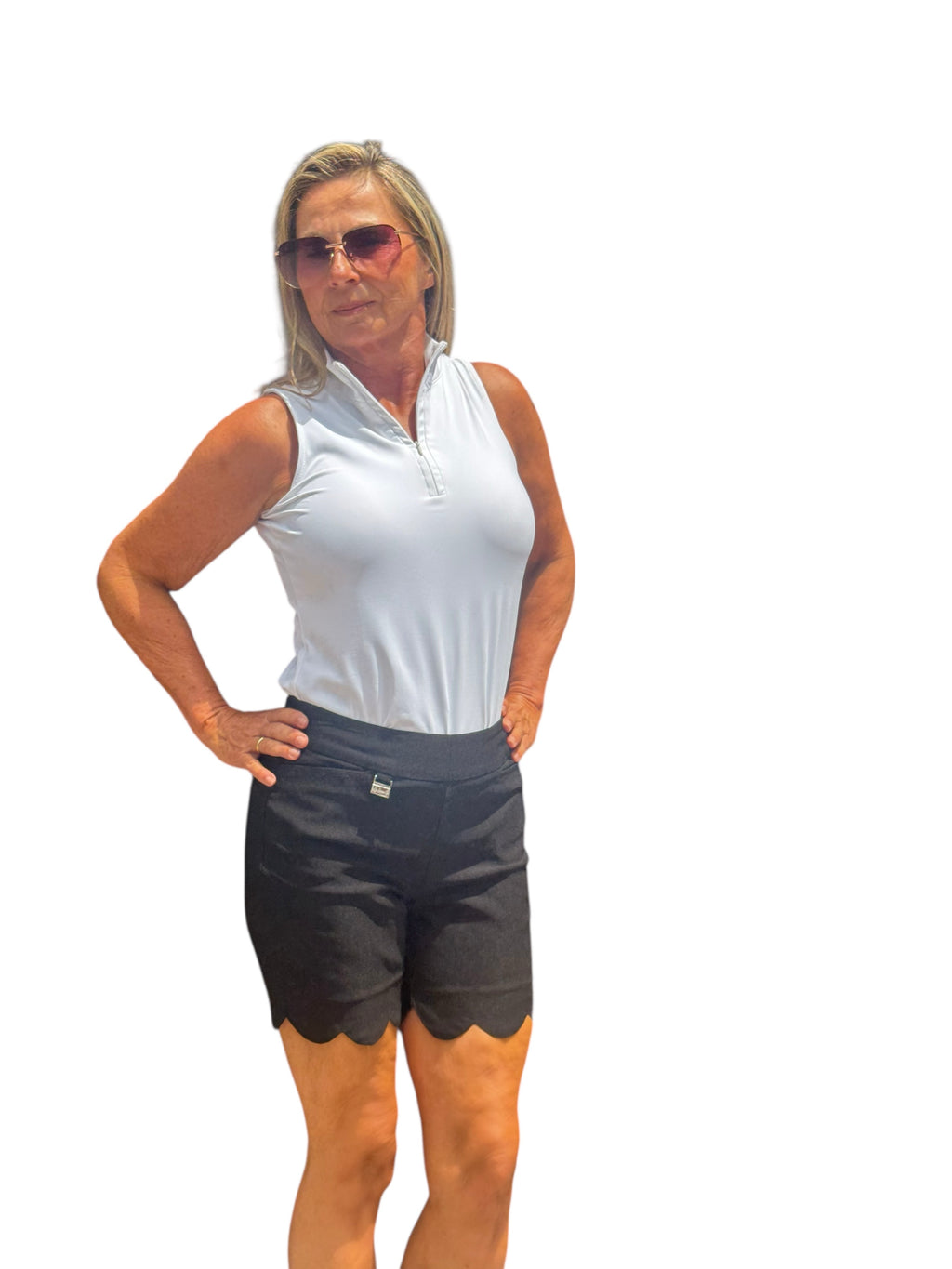 5" Inseam Pull-on Stretch Shorts with Scalloped Hemline Black