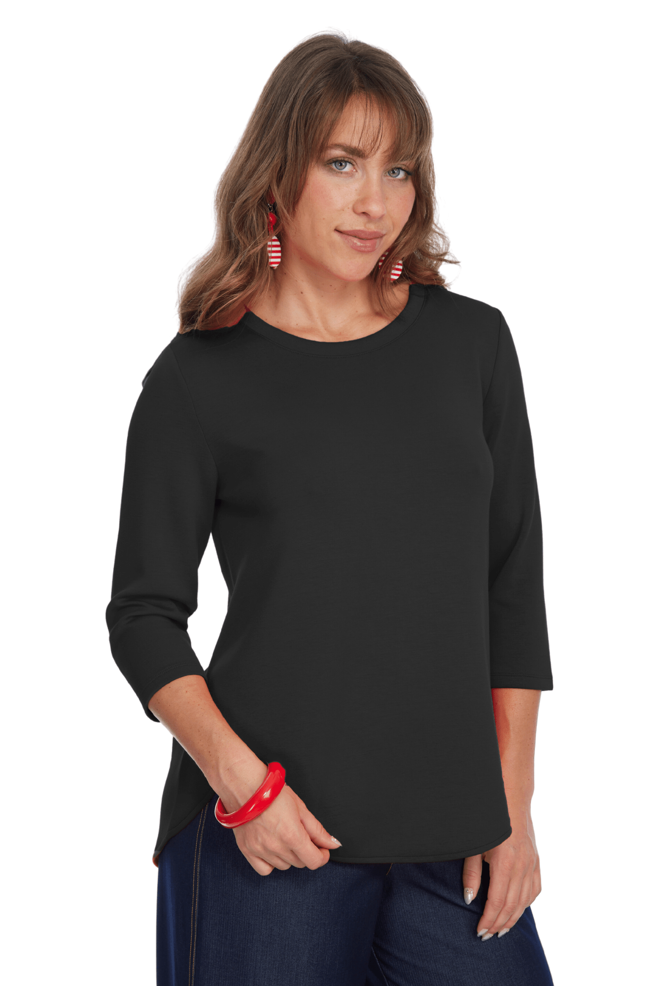 Zofi 3/4 Sleeve Top Black - Back of the Bay Boutique