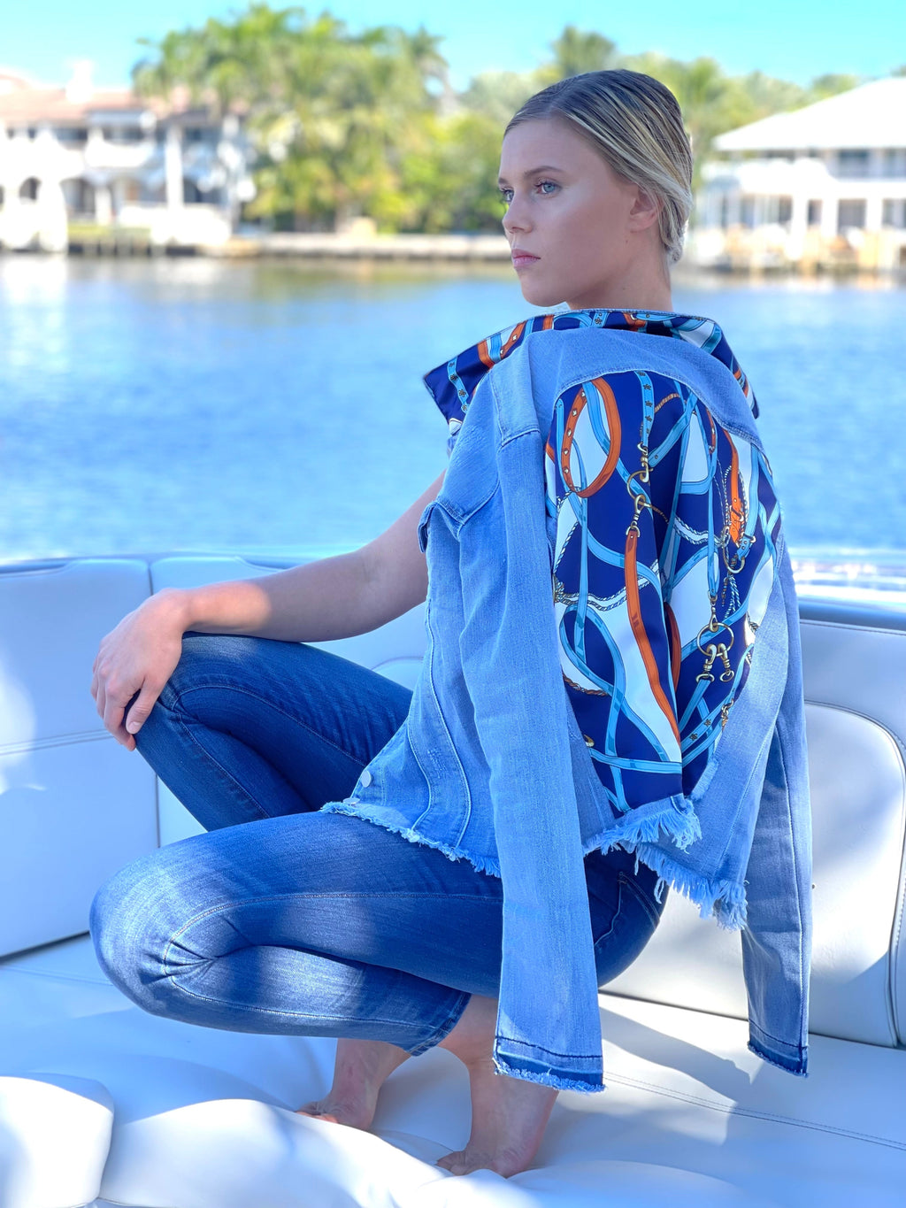 The Light Denim Jacket / Navy Straps - Back of the Bay Boutique