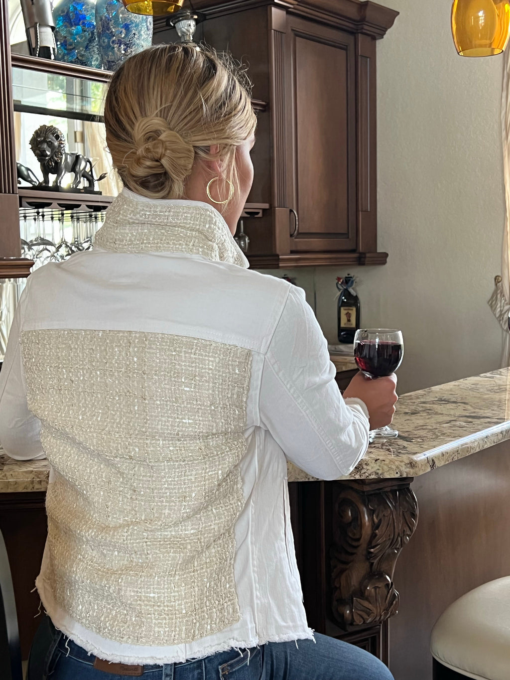 The White Denim Jacket / Tweed White and Cream - Back of the Bay Boutique