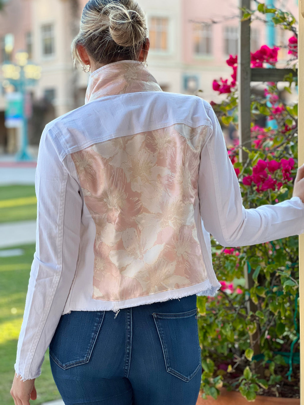 The White Denim Jacket / Pink Shimmer - Back of the Bay Boutique