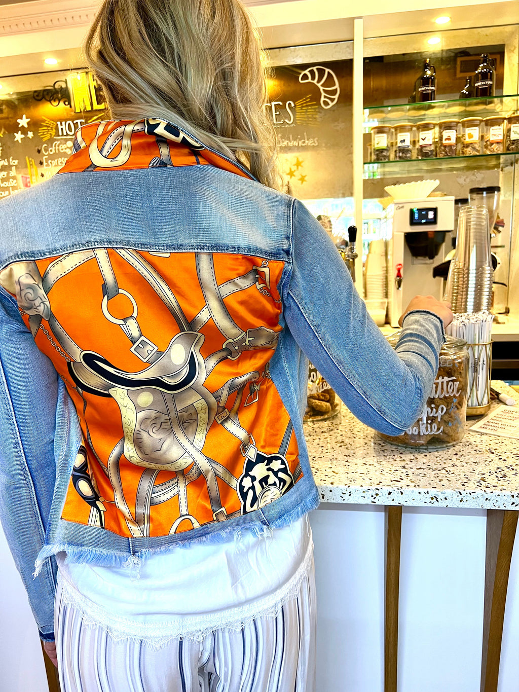 The Light Denim Jacket / Orange Equestrian - Back of the Bay Boutique
