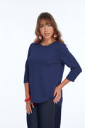 Zofi 3/4 Sleeve Top Navy - Back of the Bay Boutique