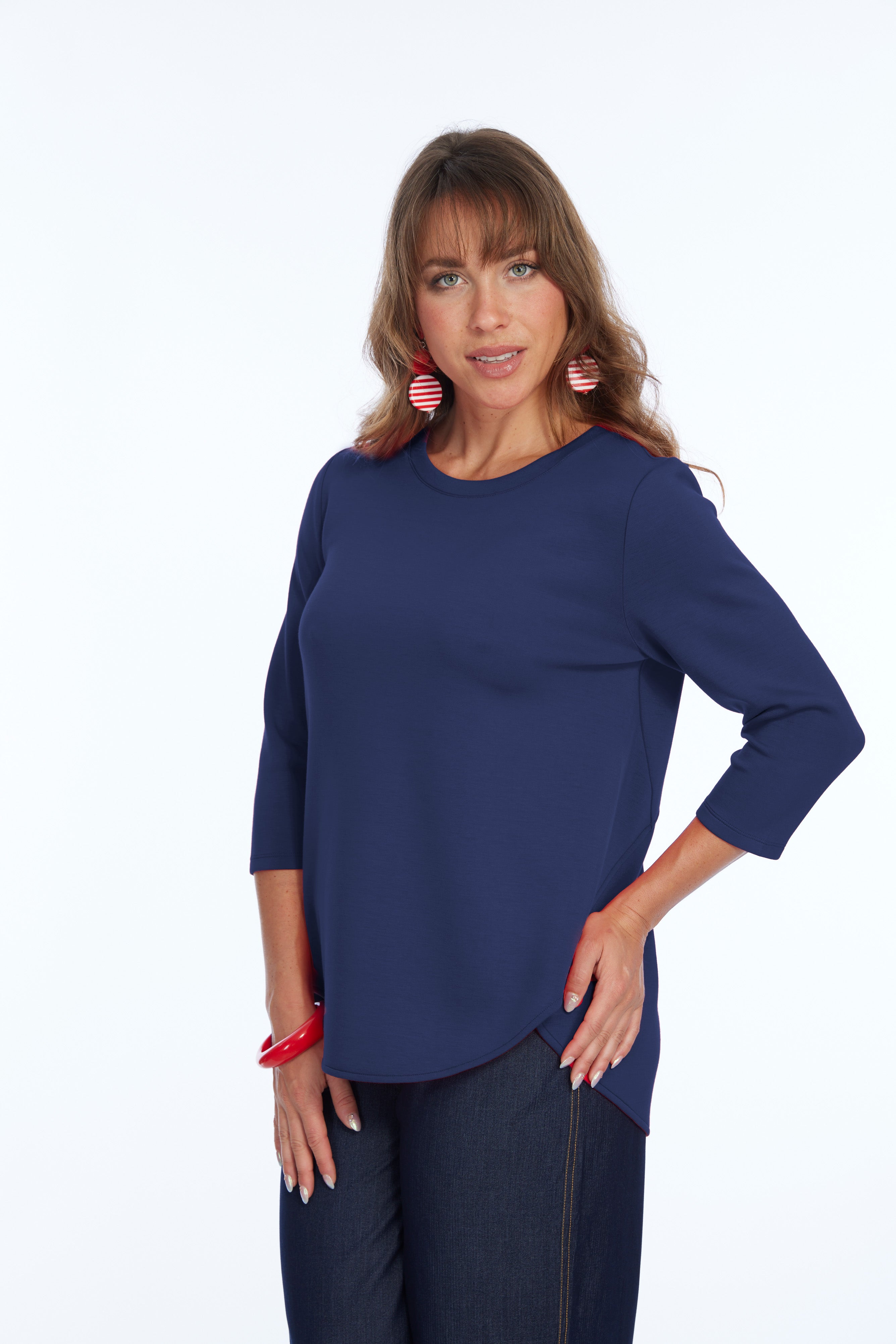 Zofi 3/4 Sleeve Top Navy - Back of the Bay Boutique
